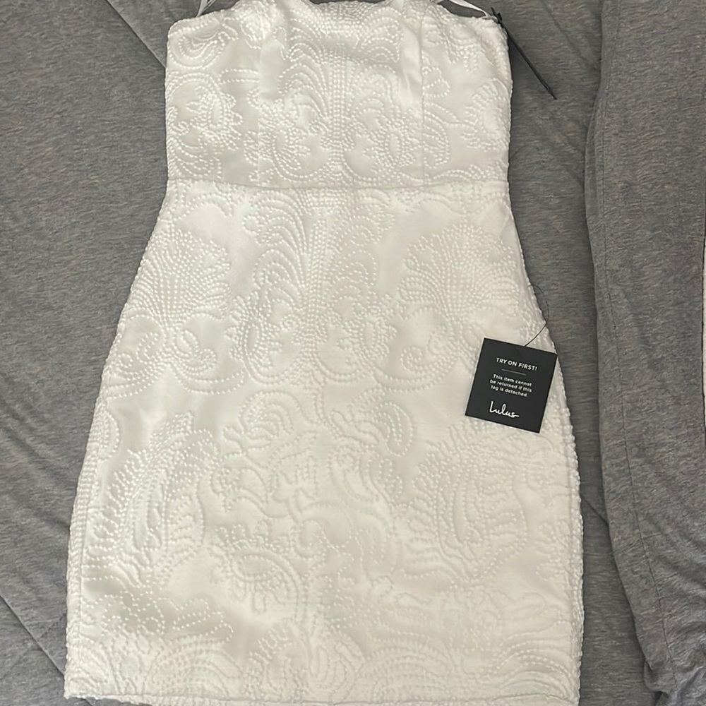 Lulus Got Your Attention White Embroidered Strapless Bodycon Dress